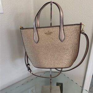 KATE SPADE NY Gold Glimmer Crossbody Tote Bag with Rose Gold Saffiano Trim NWOT
